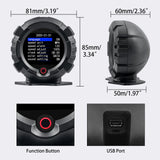 GPS Slope Meter Inclinometer with size and measurements displayed, highlighting its compact design and compatibility. 