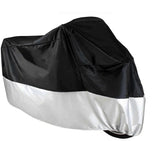 A motorcycle cover displaying a striking black and white design, ideal for keeping the bike safe and dry. 