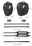 Dimensions and specifications of a waterproof motorcycle tail bag illustrated clearly.