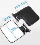 Black side mirror with measurement markings indicating its size for reference.